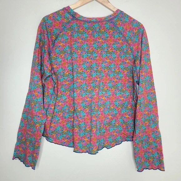 Natural Life Lily T-Shirt Top XXL Lightweight Lettuce Hem Floral LS Pink Boho - Picture 4 of 6